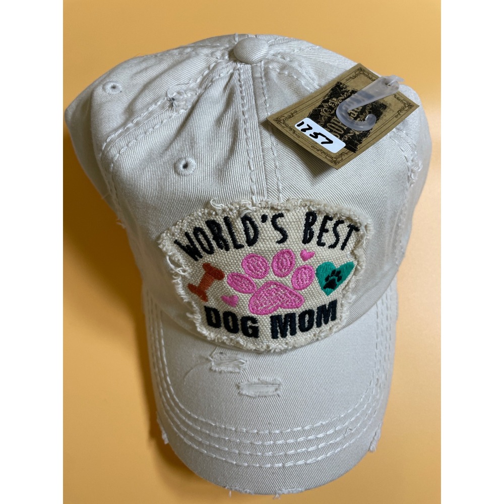 KBETHOS Ballcap Women OSFM Cream NEW Distressed World's Best Dog Mom Patch Hat